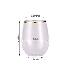 14 oz Clear with Gold Rim Stemless Plastic Wine Glasses Disposable Home supplies