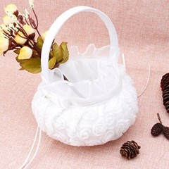2PCS Wedding Flower Girl BasketsCute Handle Rose Flowers Girl Basket White Fl…