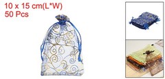 50Pcs Organza Bags 3.9×5.9 Inch Candy Bags Mesh Bag Jewelry Bag Blue-Gold