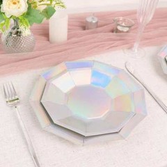 25 IRIDESCENT 9″ Decagon Salad Dinner Paper Plates Disposable Tableware Party