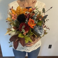 Bridal Wedding Bouquet Lovely Budget Minded Faux Bubble Pearl Blue + Fall Colors