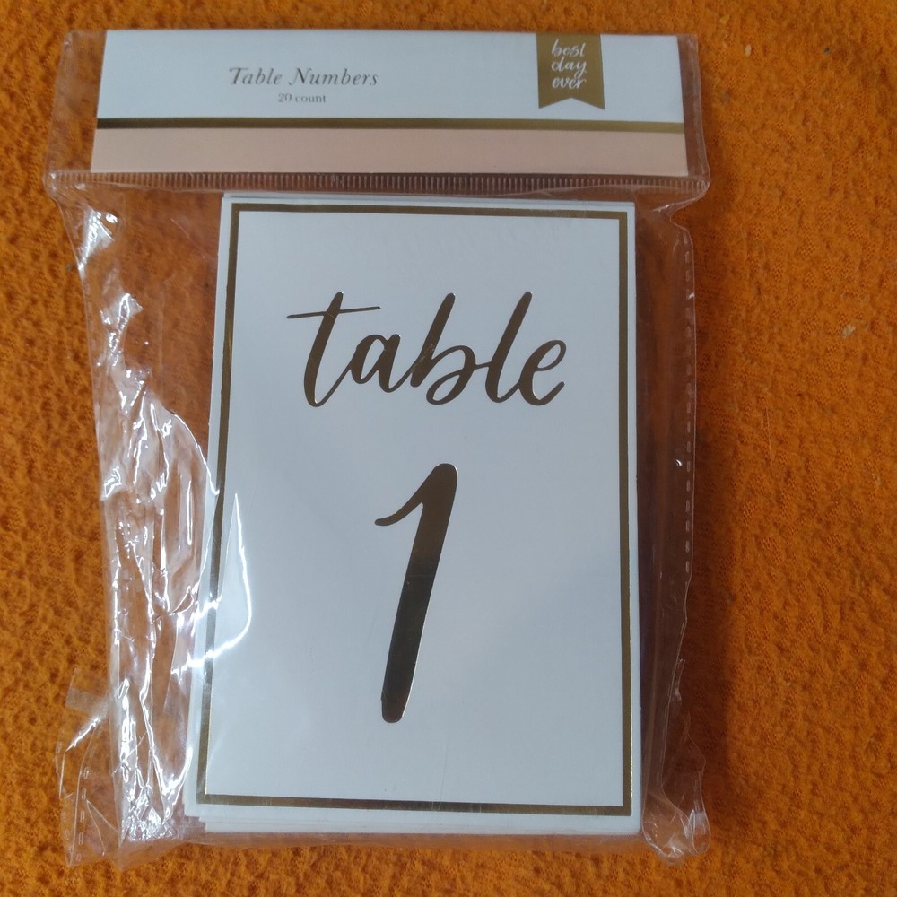 Gold Table Numbers for Wedding Reception Single Sided 1-20 3.5 in x 5 in.