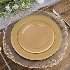 GOLD 10 Round 7″ Plastic SALAD PLATES Gold Rim Party Events Tableware
