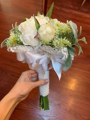 Beautiful Wedding Bouquet White Peony Sage Silk Flowers Pearls Lace Ribbons