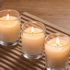 Housecret 24 Pack Warm White Unscented Clear Glass Filled Votive Candles. Hand