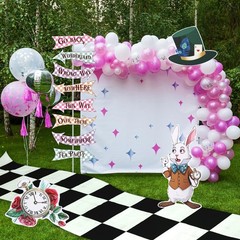 12 Pcs Wonderland Party Decorations, 118″ Black and White Checkered Runner Ca…