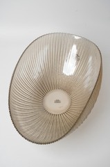 Murano Style Ribbed Taupe Art Glass Folded Shell Bowl 17″ Centerpiece