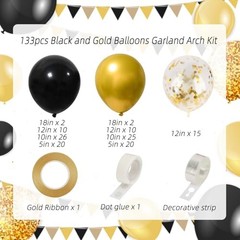 Black and Gold Balloons, 2026 Graduation 5 Inch+10 Inch+12 Inch+18 Inch