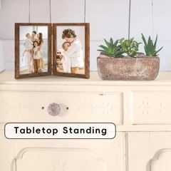 Brown 5×7 Picture Frames Double Photo Frame Folding Vertical Stand Display Si…