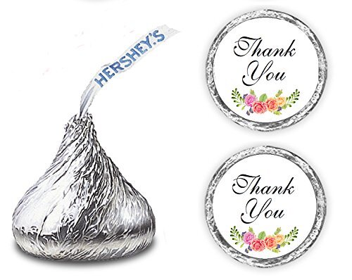 324 Floral Roses Thank You Kisses Wedding Stickers, Chocolate Drops Labels