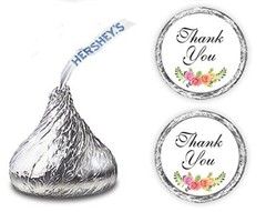 324 Floral Roses Thank You Kisses Wedding Stickers, Chocolate Drops Labels