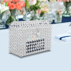 Elegant Wedding Card Box with Heart Lock, Clear Silver Design, 12.2″ x 6.3″