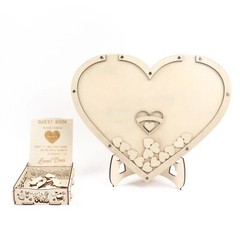 Natural 13 in Wooden Heart Drop Top FRAME Wedding Guest Book Sign Set Events