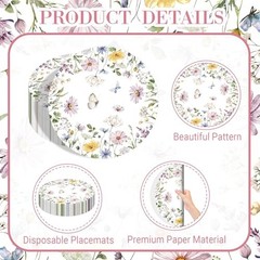 50PCS Floral Paper Placemats – Disposable Table Mats – Pastel Daisy & Butterfly