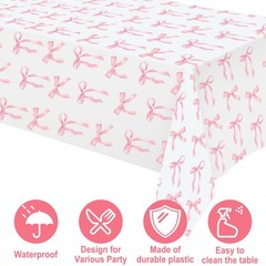 Oudain 3 Pcs Pink Bow Table Cloth 54 x 108 54 x 108 inches, and White