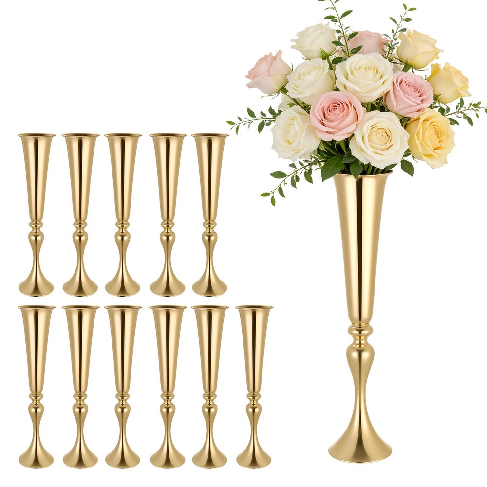 VEVOR 12 PCS Wedding Flower Vase 21.7in Tall Trumpet Table Centerpieces Gold