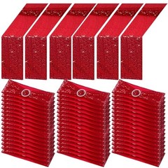 54 Pcs Sequin Chair Sashes and Table Runners, 48 Sequin Chair Bows, 6 Red