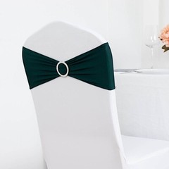 10 Hunter Green Spandex CHAIR SASHES with Silver Round Buckles Wedding