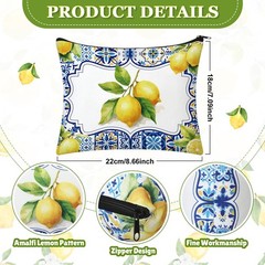 9 Pcs Amalfi Coast Cosmetic Bag Italy Lemons Canvas Makeup Bags Romantic Lemo…