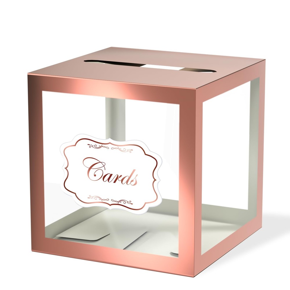 Rose Gold Clear Window Cards Box, Cards Receiving Box For Birthday, Wedding, …