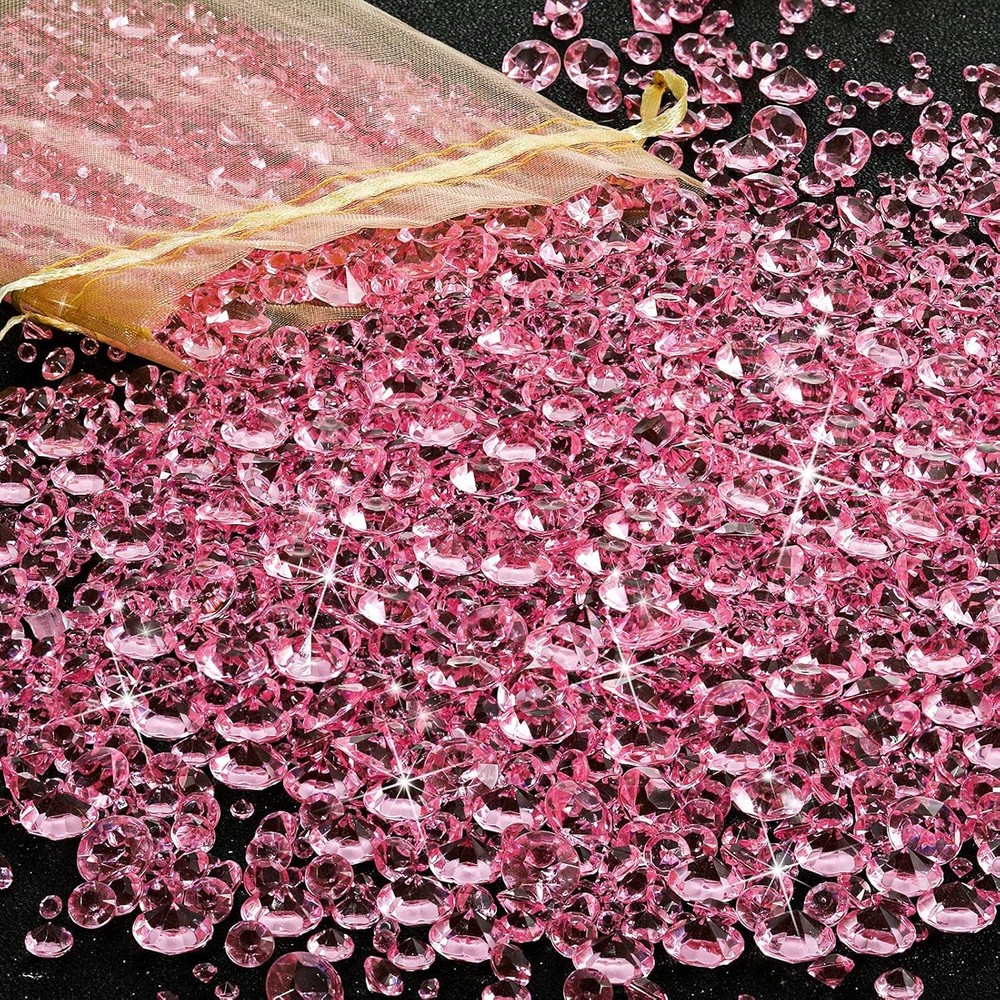 Hicarer 7000pcs Pink Acrylic Diamond Vase Filler Table Scatter Crystals Decor