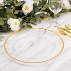 12 Inch Disposable Charger Plates Plastic Pack Plastic Clear 100 Gold Rim