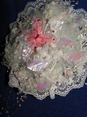 New Stunning Handmade Iridescent white floral and Pink Butterfly Bridal Bouquet