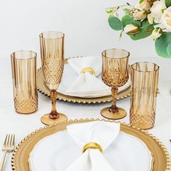 6 AMBER GOLD 8 oz Crystal Plastic Champagne Flute GLASSES Party Events