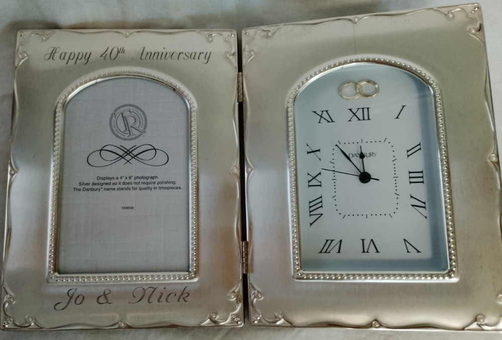 40 Wedding anniversary photo frame and clock ,engraved name JO & NICK BY THINGS