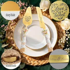 Wedding Cake Knife and Server Set – 10.83″ Serrated Knife & 9.84″ Server with Ru