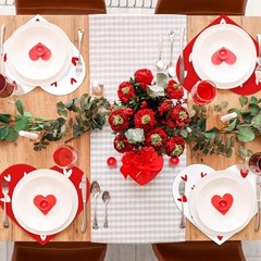 6 Pcs Valentine’s Day Heart Plastic Placemats Red White Love Heart Shape Table