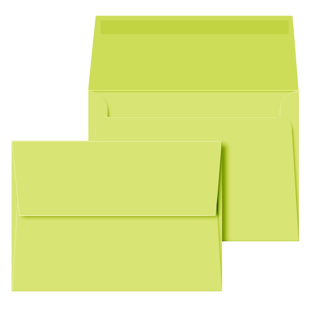 A7 Envelopes, 5 1/4″ x 7 1/4″, Ultra Lime, Square Flap, 24w (90gsm), 25 Per Pack