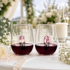 Set of 2 Stemless Wine Glassware with Rose Inside, 20 OZ Large Stemless