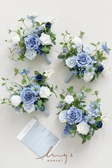Ling’s Moment Boho Bridesmaid Bouquet Set of 4, Beige and White Wedding Bouqu…