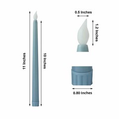 3 DUSTY BLUE 11″ tall LED Flameless Taper Candles Lights Home Wedding