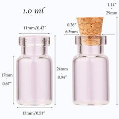 MaxMau 100pcs 1ml Small Mini Glass Bottles Jars with Cork Stoppers Tiny Clear