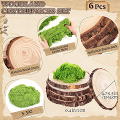 7 Pack Wood Table Centerpieces with Rustic Wood Slices and Artificial Fake Green