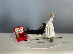 Cake Topper Wedding Bridal Bride Groom Going Gone Fishing Theme with a Beer Can