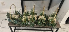 Table Centerpiece Gold LED Hoop with Ivory Roses & Greenery, Battery
