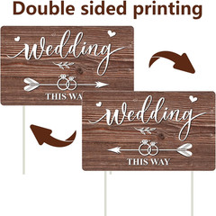 3Pcs Double Sided Wedding This Way Sign Corrugated Plastic Direction Arrow Marks