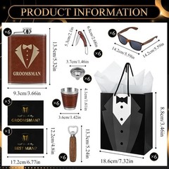55 Pcs Groomsmen Proposal Gifts Including Empty Flasks Funnels Cocktail Glasses