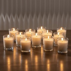 Housecret 24 Pack Warm White Unscented Clear Glass Filled Votive Candles. Hand