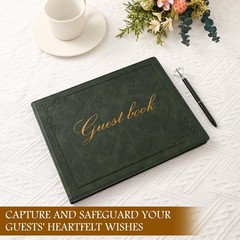 Rolarhola 8×10 Leather Guest Book and Standup Sign Set, Gold Foiled Green