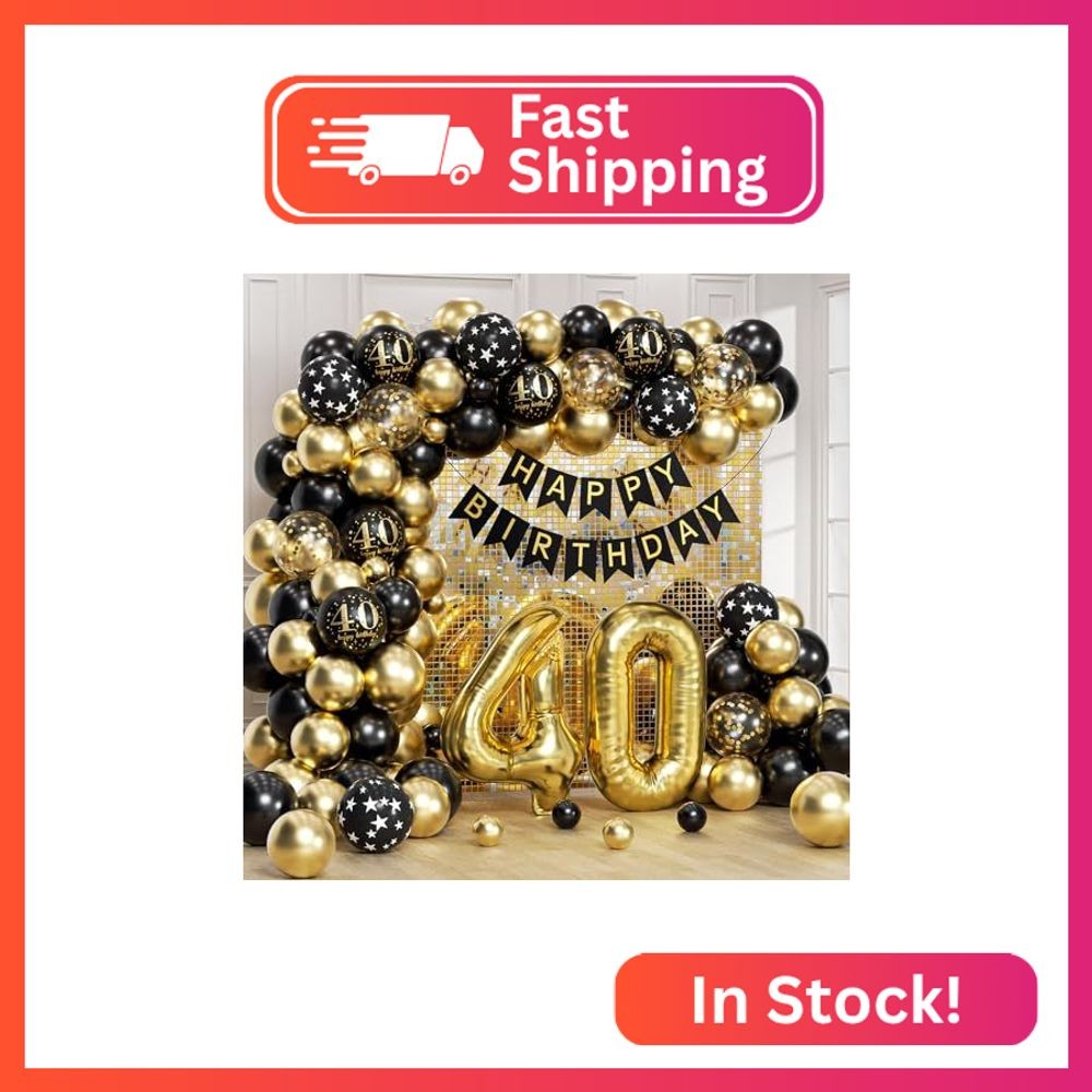 115pcs 40th Birthday Balloon Arch with Black Gold Balloon Garland happy Birthday