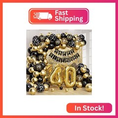 115pcs 40th Birthday Balloon Arch with Black Gold Balloon Garland happy Birthday