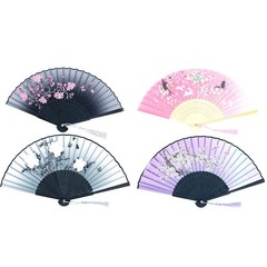 4 Pack Folding Hand Fan Bamboo Compartments with Tassel Women Hollow Bamboo Ha…