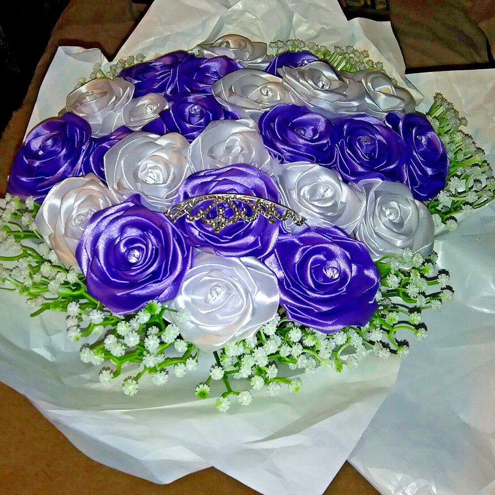 Purple Hydrangea & White Roses Artificial Fake Silk Floral Bridal wedding Decor