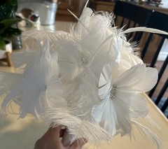 Custom Made White Feather Rhinestone Bridal Bouquet