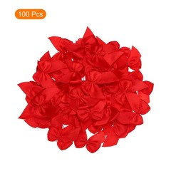100Pcs Mini Ribbon Bow 1″ Fabric Satin Ribbon Flower Bows for Craft DIY Red