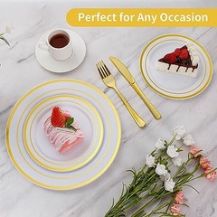 Plastic Plates, Heavy Duty Disposable Plates with 100 10.25 inch 200PCS Gold
